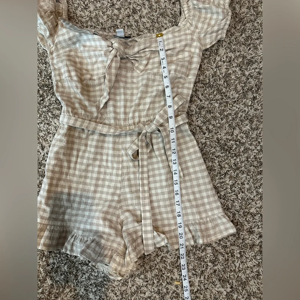 Topshop Gingham Bardot White/Tan Off-Shoulder Women’s Romper Size 4